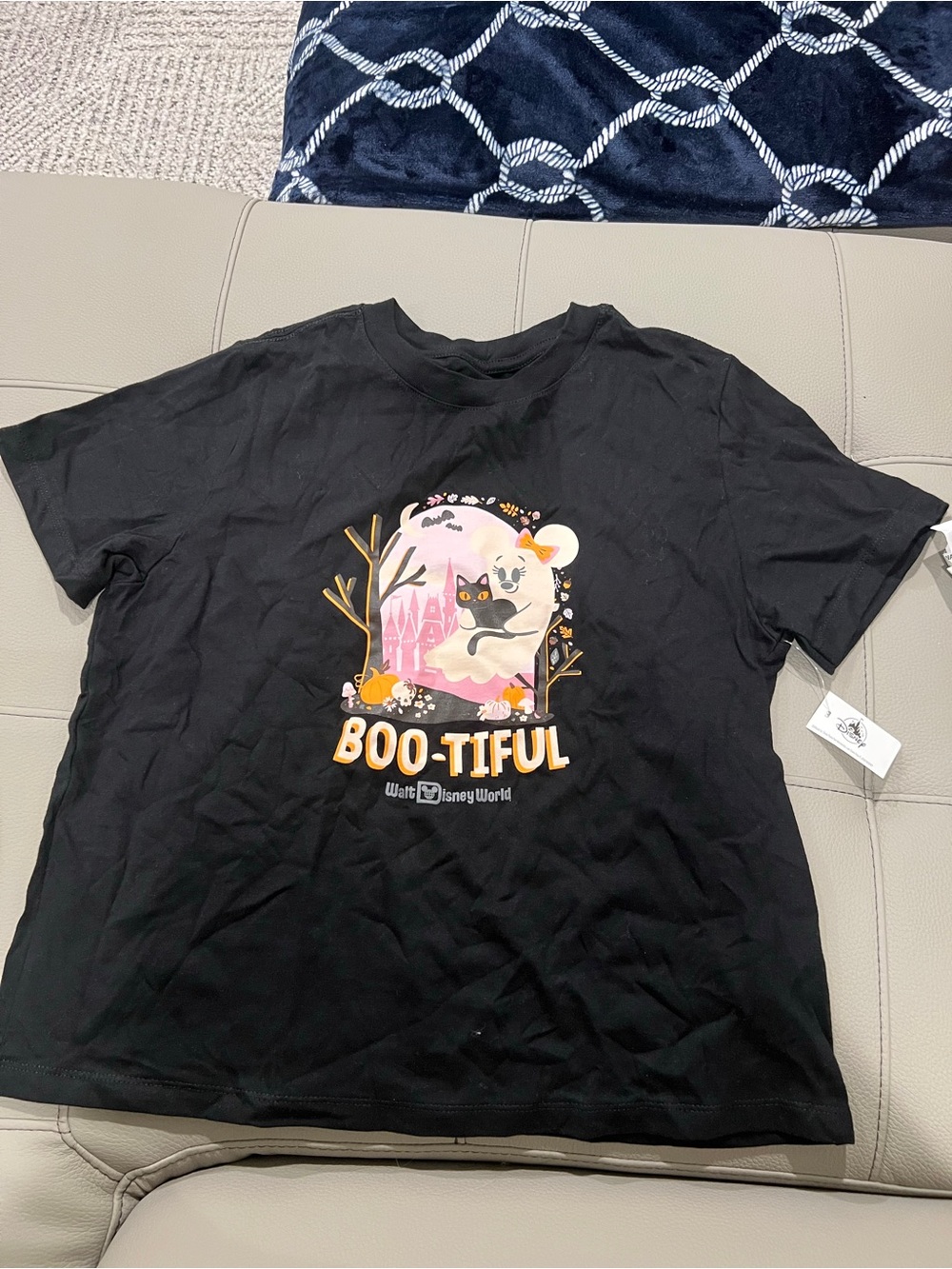 Disney Black 'Boo-tiful' Halloween Tee with Pink & Cream Graphic